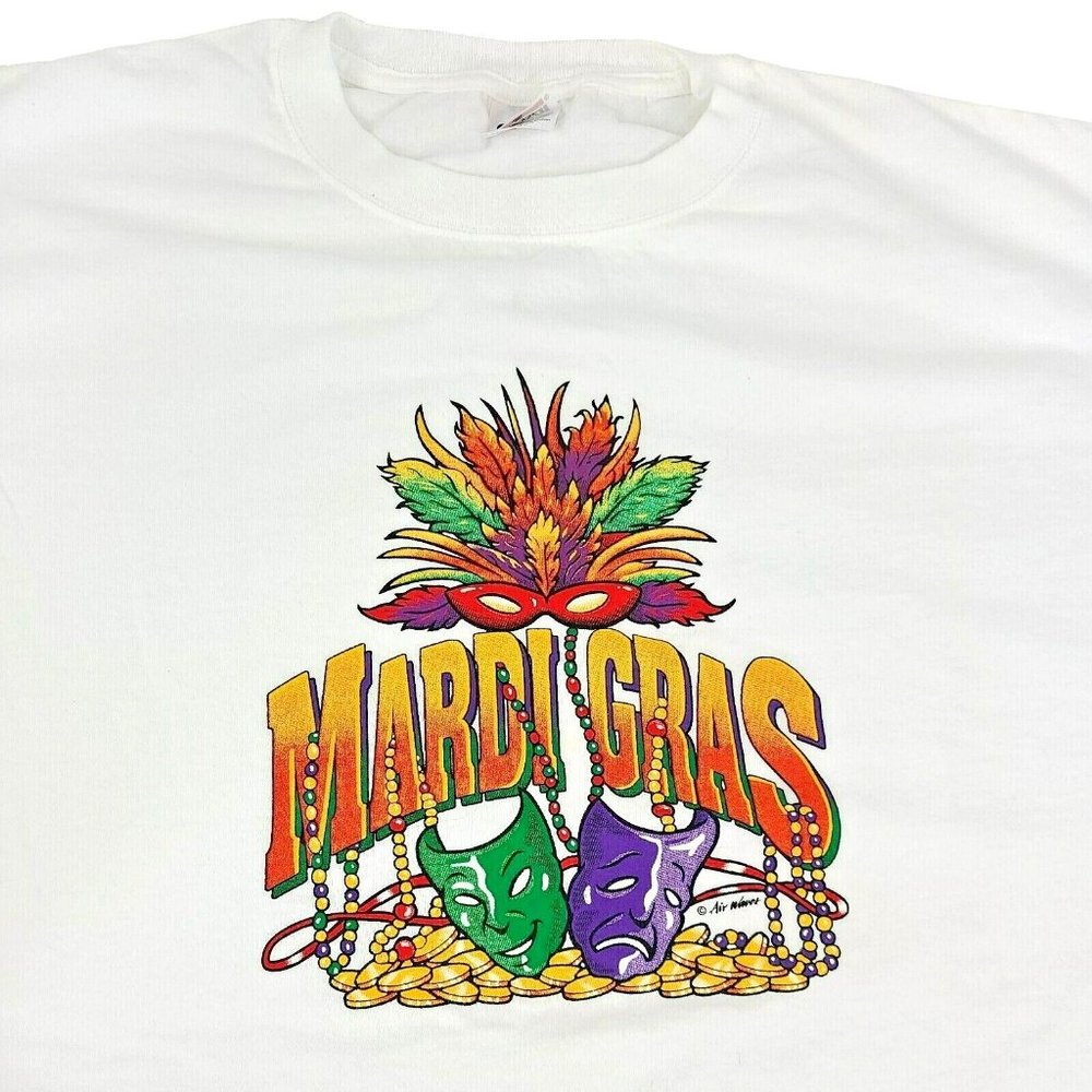 EUC Vintage Mardi Gras T-Shirt Size 2X Art Waves Masquerade Tragedy Comedy Masks